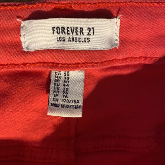 Forever 21 coral red distressed destroyed ripped skinny jeans size 30 - Picture 9 of 11